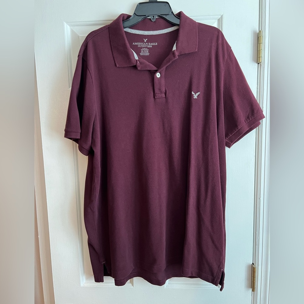 American Eagle Outfitters Men's Burgundy Polo Shirt, XXL Classic Fit